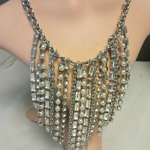 INC International Concepts Silver and Pearl Cascade Necklace